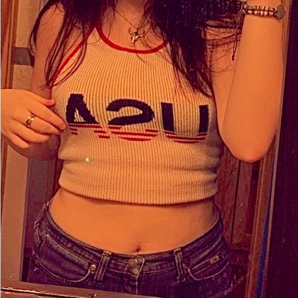 USA, soft fabric,  cross cami crop top, built in “bra”